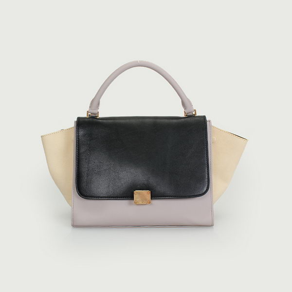 Celine Trapeze Bags Calfskin&Suede Black&Purple&Apircot