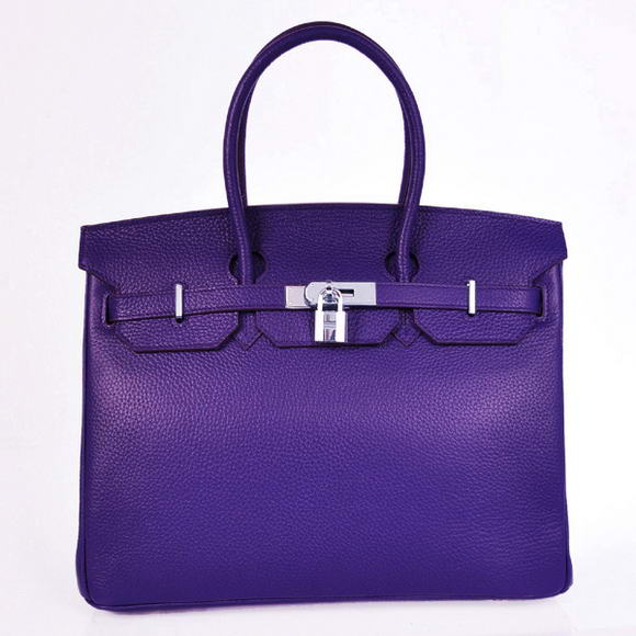 Hermes Birkin 35CM Tote Bags Granulate Calf Leather H35 Iris Purple Silver