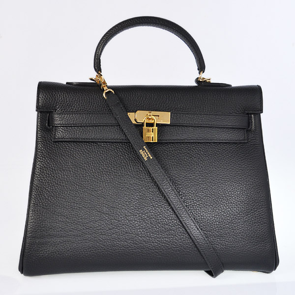 Hermes kelly 35CM Black clemence leather(Gold)