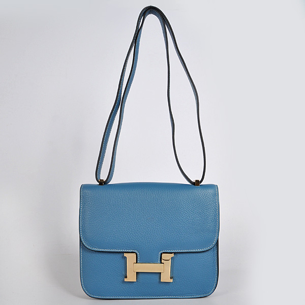 Hermes Constance Bag clemence leather in Medium Blue with Gold hardware