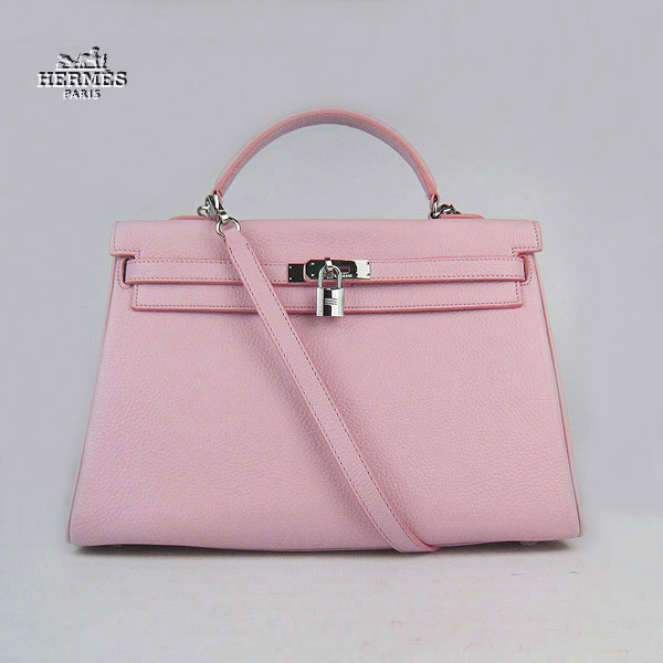 Hermes Kelly 35cm Togo Leather Bag Pink 6308 Silver Hardware