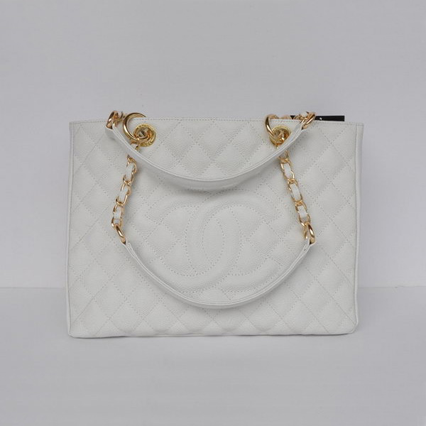 Chanel A50995 White Caviar Leather Shoulder Bag Gold