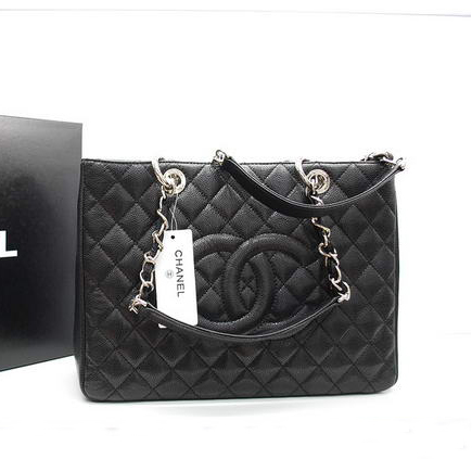 Chanel GST Caviar Leather Coco Bag A36092 Black Silver