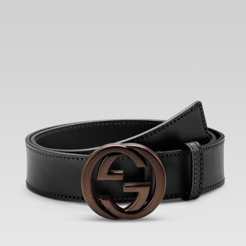 belt with leather interlocking G buckle