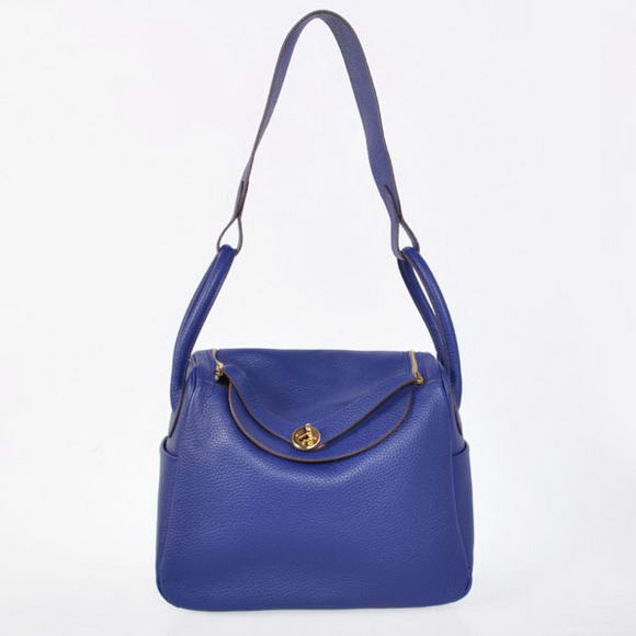 Hermes Lindy 30CM Havanne Handbags 1057 Dark Blue Leather Golden Hardware