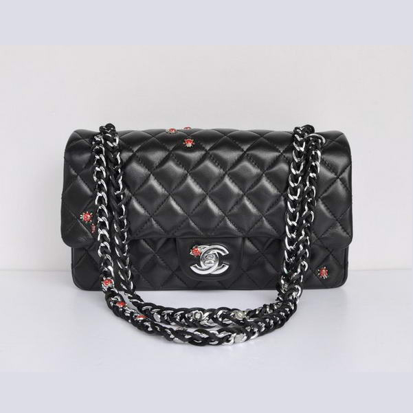 Chanel Insect Lambskin Leather Flap Bag 1112 Black Silver