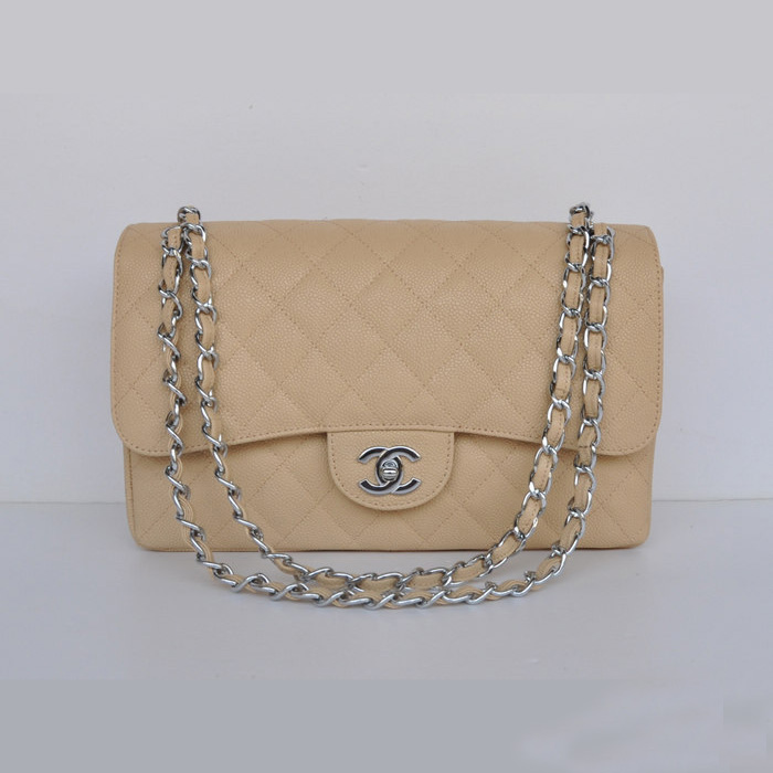 Chanel Jumbo Quilted Classic Cannage Patterns Flap Bag A58600 Apricot Silver