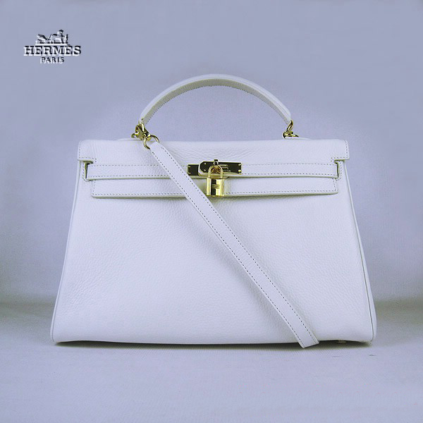 Hermes Kelly 35cm Togo Leather Bag White 6308 Gold Hardware