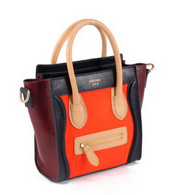 Celine Luggage small Fashion Bag Orange Black Maroon