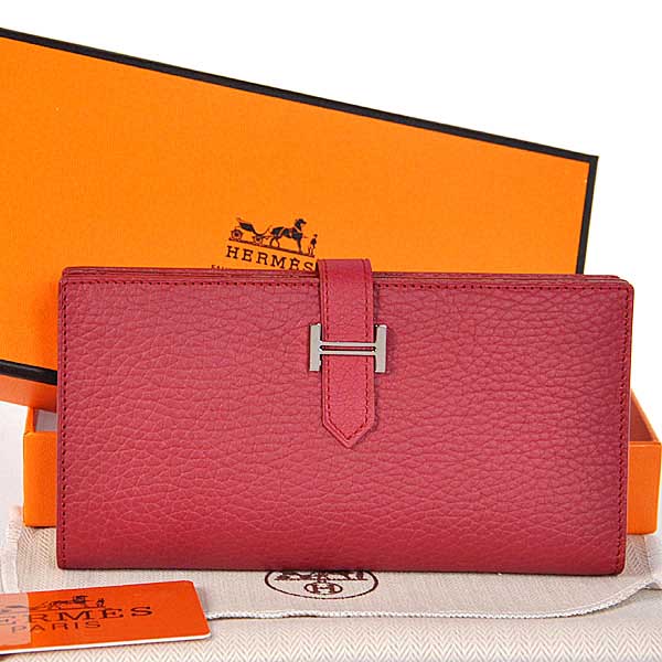 Hermes 2 flod original leather wallet in Purplish Red