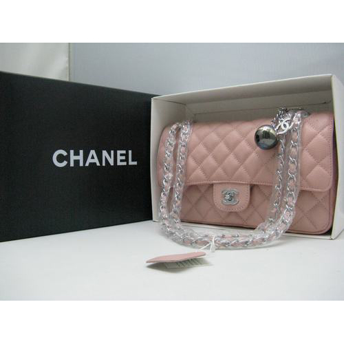 Chanel Caviar leather Pink Flap bag with Silver chain