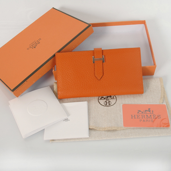 Hermes 2 fold wallet clemence leather in Orange