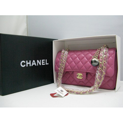 Chanel lambskin leather Plum Flap bag with Gold chain