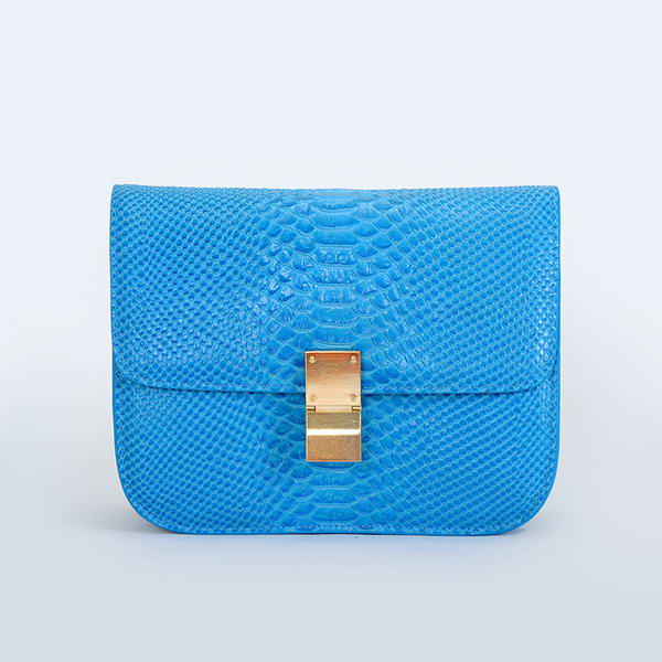 Top Quality Celine Classic Box Small Flap Bag Snake Leather Blue