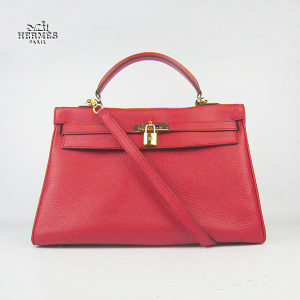 Hermes Kelly 35cm Togo Leather Bag Red 6308 Gold Hardware