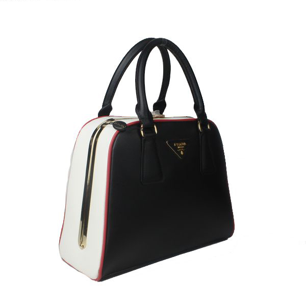 Prada Saffiano Leather Small Tote Bag BL0809 Black&White