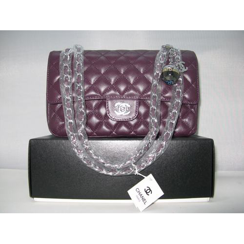 Chanel Caviar leather Purple Flap bag with Silver chain