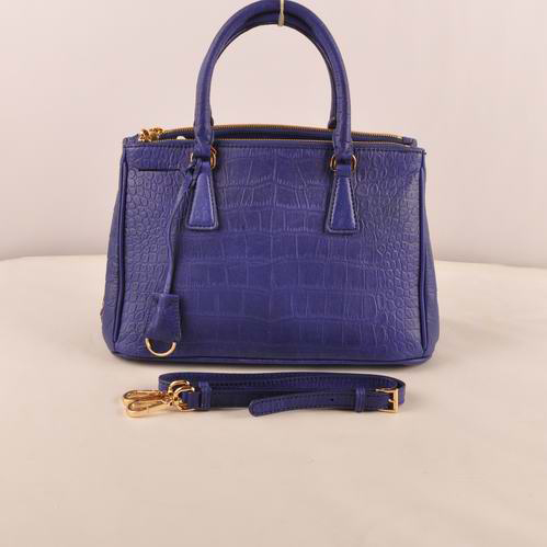 Prada Small Croco Leather Tote Bag Blue