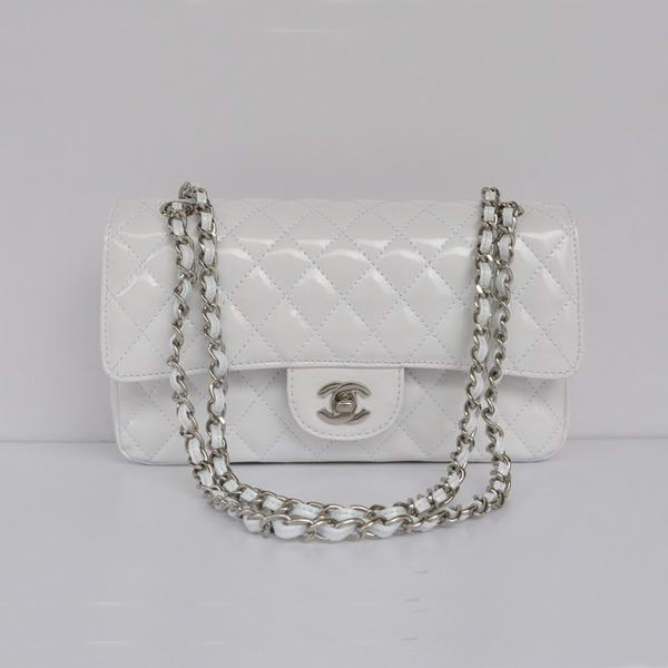 Chanel White Patent Leather Flap Bag Silver Hardware