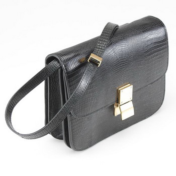 Celine Cow Leather Lizard grain Handbag 80077 Black