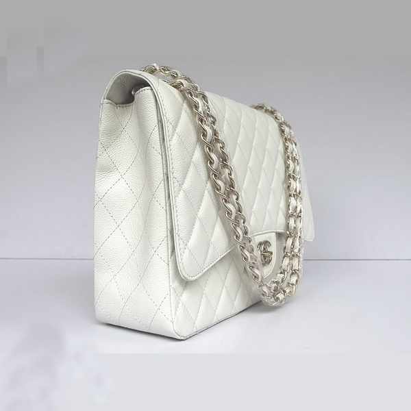 Chanel Flap Bag Quilted White Caviar with Gold Chain 1116