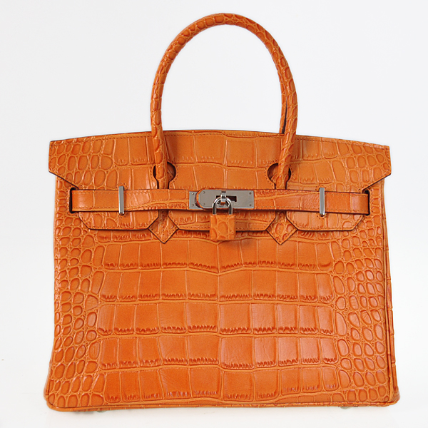 Hermes Birkin 30CM Crocodile stripes leather in Orange with Silver hardware