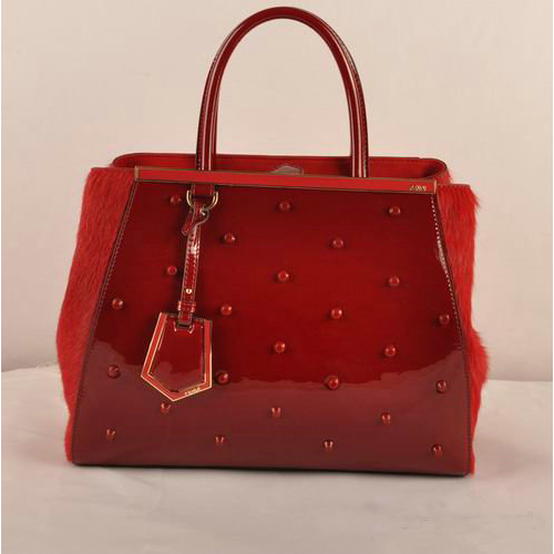 Fendi 2Jours Patent Leather Horsehair Tote Bag F2552M Red