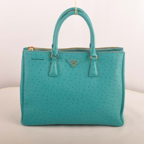 Prada Medium Ostrich Leather Tote Bag Aquamarine