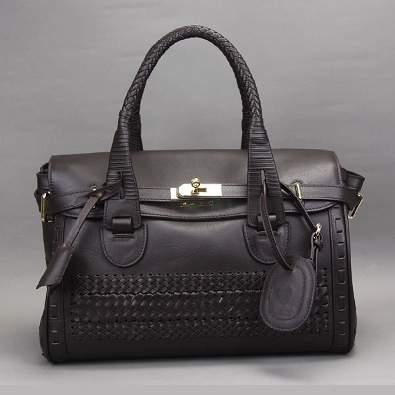 'handmade' large top handle bag with woven web det