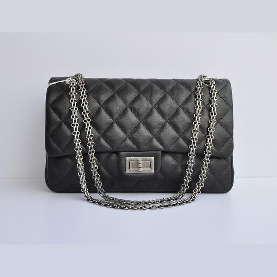 Chanel Classic Falp Bag Resin Skin A28668 Black with Silver Chain