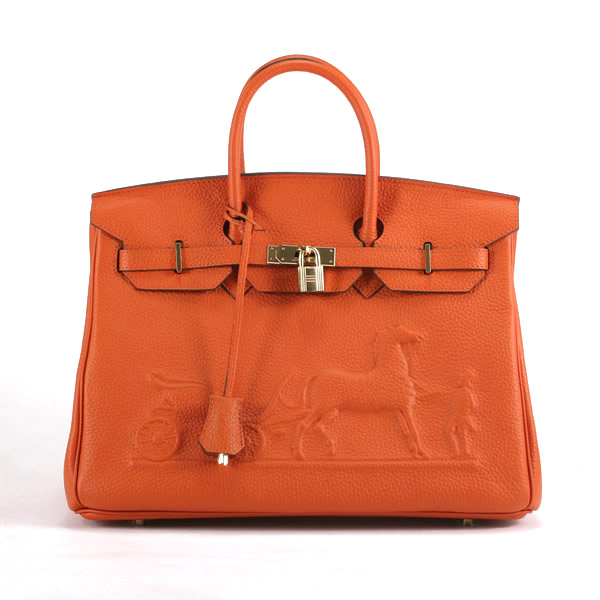 Hermes Birkin 35CM With Embossed logo Handbag Orange 6089