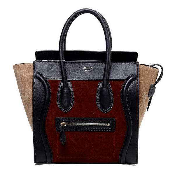 Celine Luggage Micro Boston Bag Original Suede Leather Wine