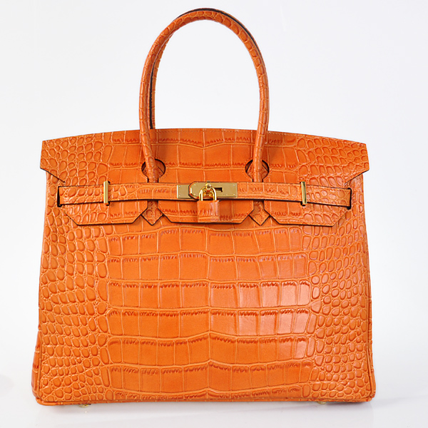 Hermes Birkin 35CM Crocodile stripes leather in Orange with Gold hardware