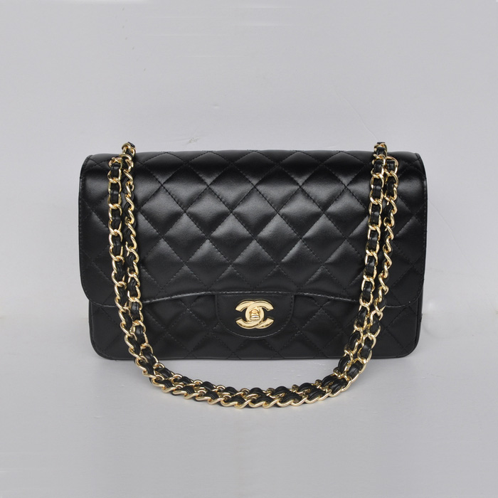 Chanel Jumbo Quilted Classic Cannage Patterns Flap Bag A58600 Black Gold