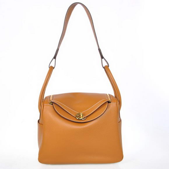 Hermes Lindy 30CM Havanne Handbags 1057 Camel Leather Golden Hardware