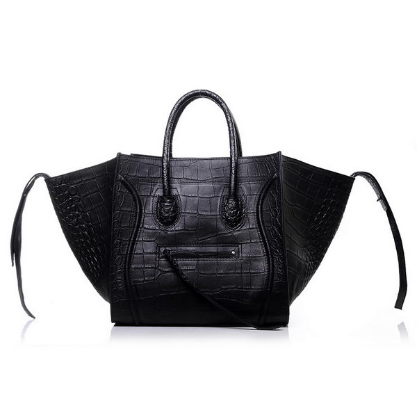 Celine Luggage Phantom Croco Original Leather Bags Black