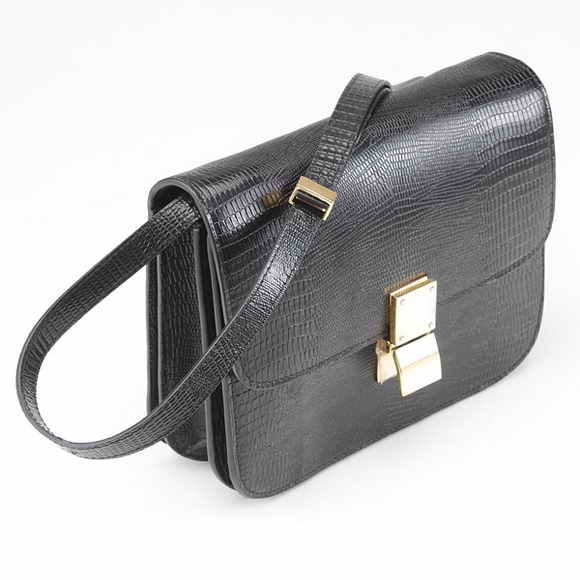 Celine Classic Box Large Flap Bag Black Lizard Pattern