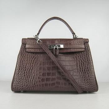 Hermes 32CM Dark Coffee Crocodile Stripe(silver)