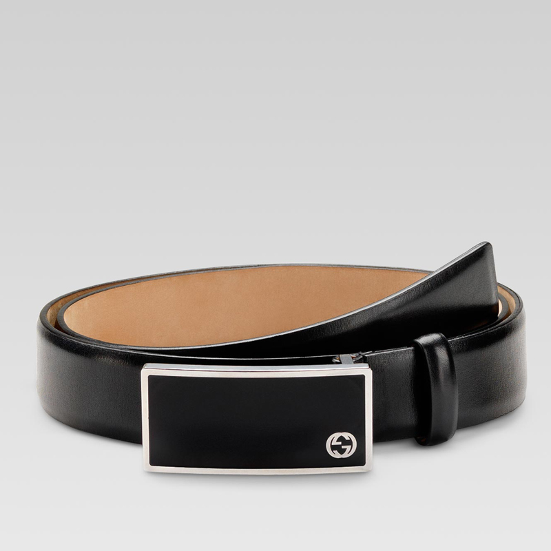 belt with interlocking G plaque buckle