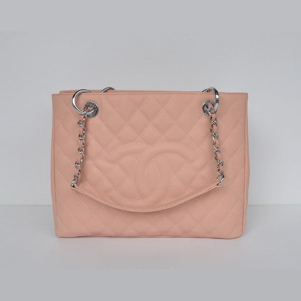 Chanel A50995 Pink Cannage Leather Shoulder Bag Silver