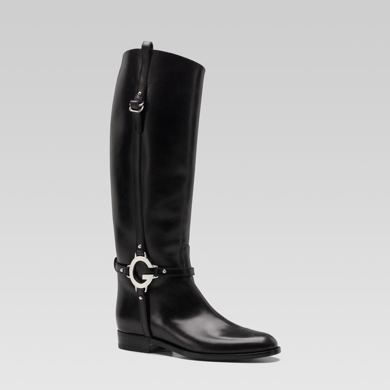 'new charlotte' flat riding boot with round G detail