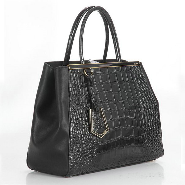 Fendi Fall Winter 2012 2Jours Original Croco Leather Tote Bag F001 Black