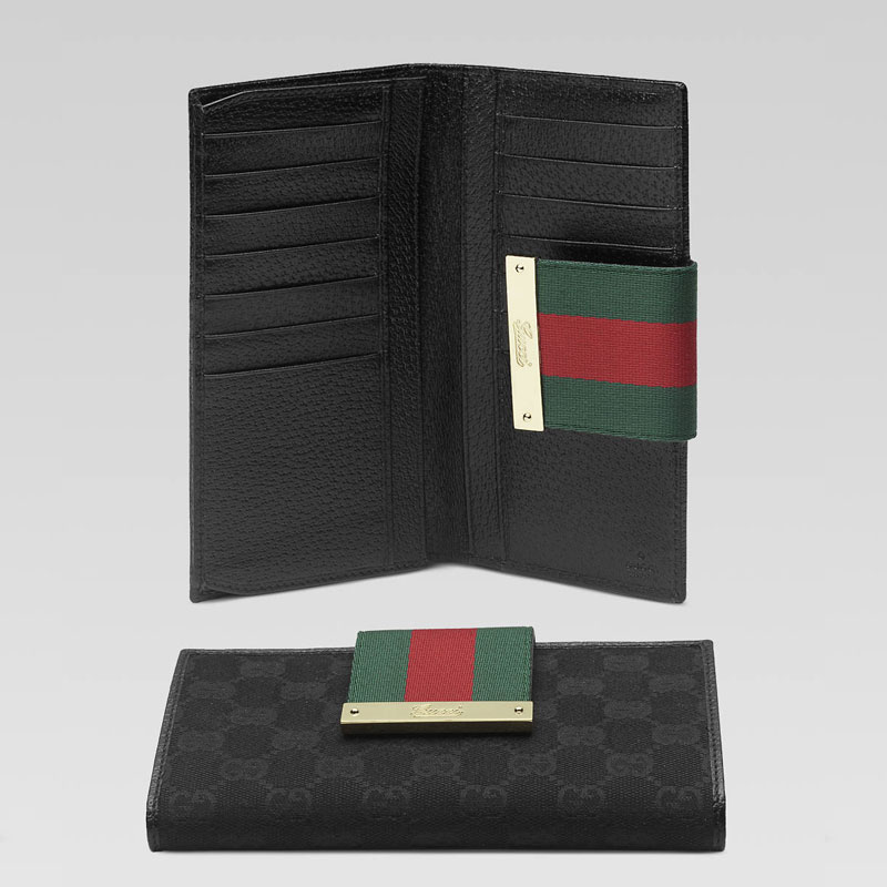 continental wallet with engraved gucci script logo