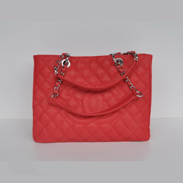 Chanel A50995 Red Caviar Leather Shoulder Bag Silver