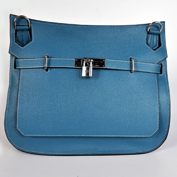 Hermes Jypsiere Bag 34cm togo leather in Medium Blue with Silver hardware