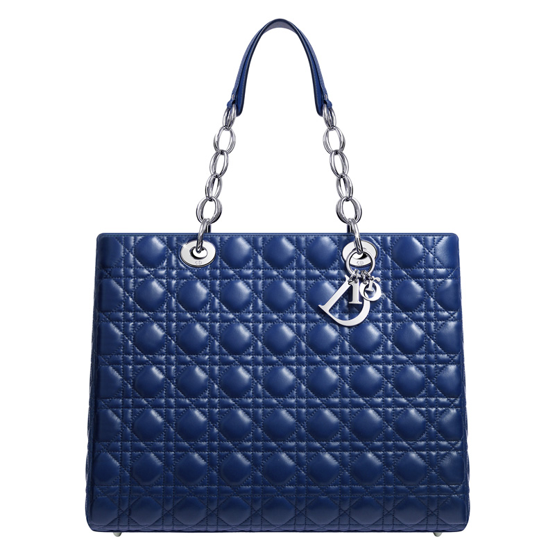 Large blue leather 'Dior Soft' shopping bag