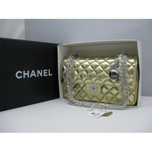 Chanel lambskin leather Gold Flap bag with Silver chain