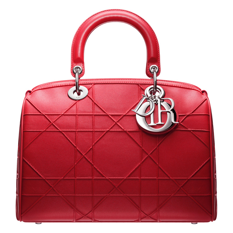 Small crimson red leather 'Dior Granville' polochon bag