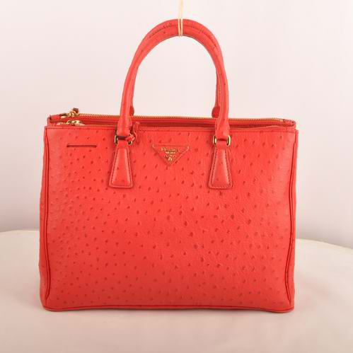 Prada Medium Ostrich Leather Tote Bag Red