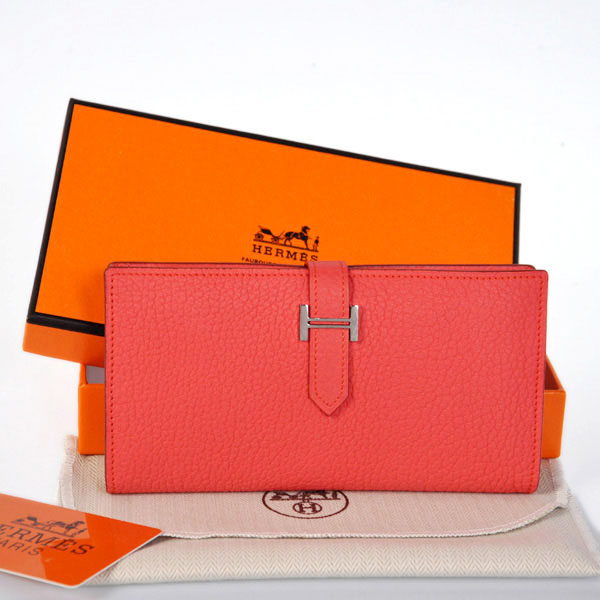 Hermes 2 flod original leather wallet in Watermelon Red